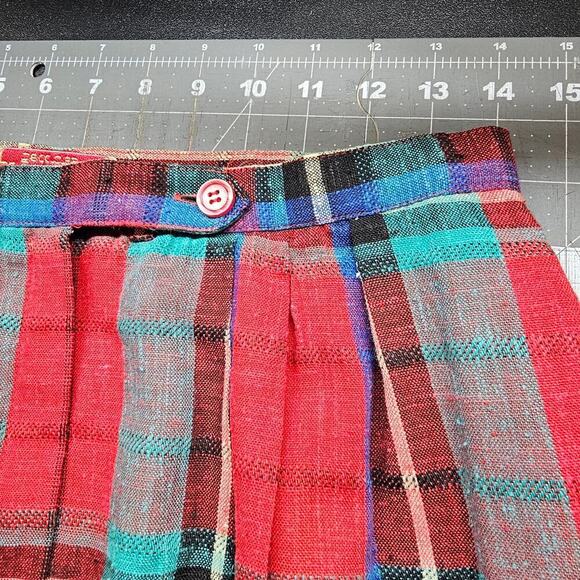 Vintage Plaid Skirt Womens Size Small Red 80s Midi Linen Preppy Academia Twee - Picture 8 of 10